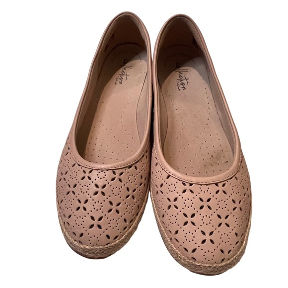 Clarks Shoes - Clarks Collection Ballet Flats Women's‎ Shoes Tan Leather Perforated Espadrille